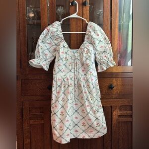 Hill House The Ophelia Mini Dress Butterfly Trellis Cotton Sateen